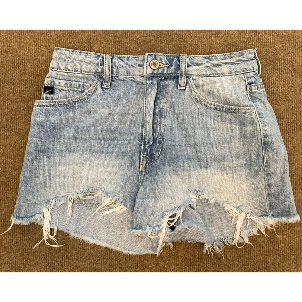 KanCan Shorts Womens 3/25 Ivanna High Rise Cut-Off Whiskered Beach Pool Denim